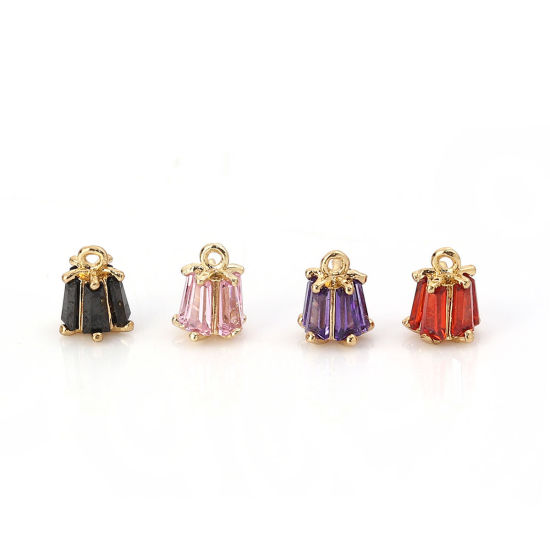 Image de Breloques en Laiton & Zirconia Cubique Fleur Doré Rose Rectangle 7mm x 5mm, 2 Pcs