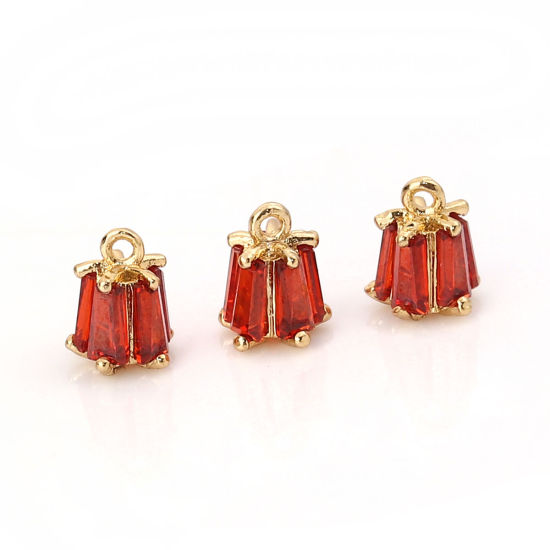 Image de Breloques en Laiton & Zirconia Cubique Fleur Doré Rouge Rectangle 7mm x 5mm, 3 Pcs