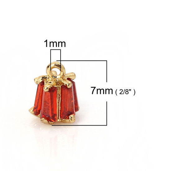Image de Breloques en Laiton & Zirconia Cubique Fleur Doré Rouge Rectangle 7mm x 5mm, 3 Pcs