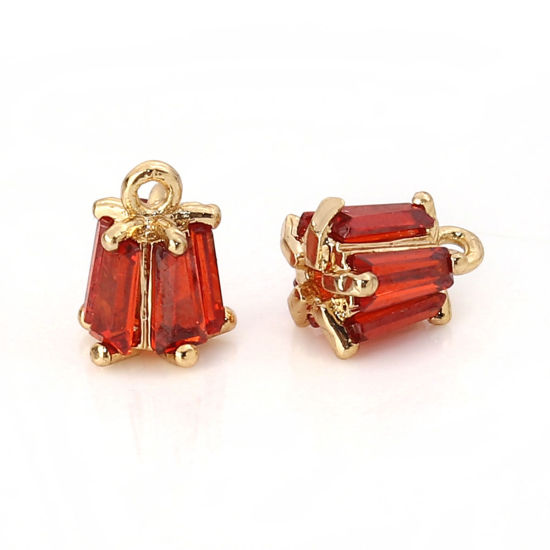 Image de Breloques en Laiton & Zirconia Cubique Fleur Doré Rouge Rectangle 7mm x 5mm, 3 Pcs