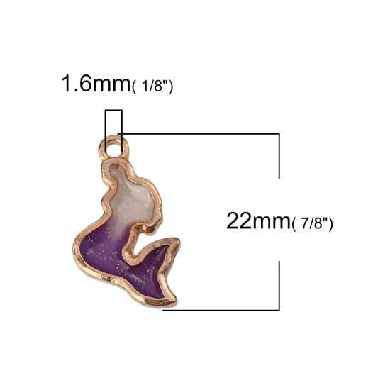 Picture of Zinc Based Alloy Charms Mermaid Gold Plated Purple Enamel Glitter 22mm( 7/8") x 13mm( 4/8"), 10 PCs