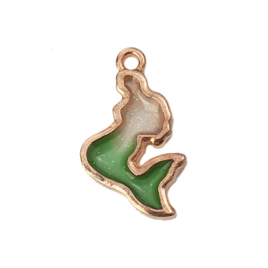 Picture of Zinc Based Alloy Charms Mermaid Gold Plated Green Enamel Glitter 22mm( 7/8") x 13mm( 4/8"), 10 PCs