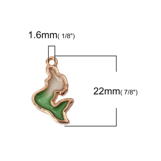 Picture of Zinc Based Alloy Charms Mermaid Gold Plated Green Enamel Glitter 22mm( 7/8") x 13mm( 4/8"), 10 PCs