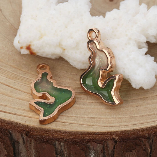 Picture of Zinc Based Alloy Charms Mermaid Gold Plated Green Enamel Glitter 22mm( 7/8") x 13mm( 4/8"), 10 PCs