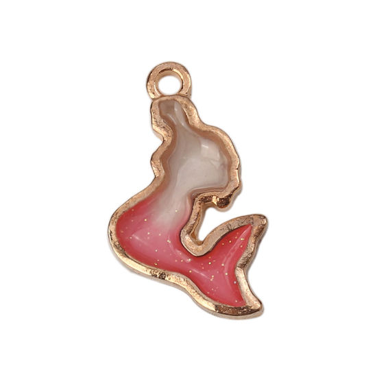 Picture of Zinc Based Alloy Charms Mermaid Gold Plated Pink Enamel Glitter 22mm( 7/8") x 13mm( 4/8"), 10 PCs