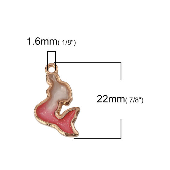 Picture of Zinc Based Alloy Charms Mermaid Gold Plated Pink Enamel Glitter 22mm( 7/8") x 13mm( 4/8"), 10 PCs