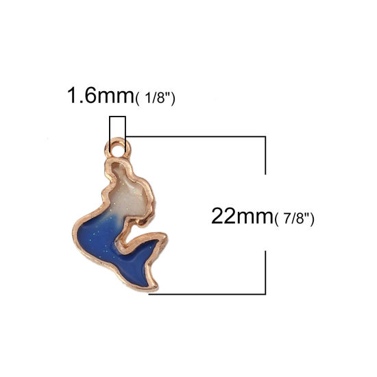 Picture of Zinc Based Alloy Charms Mermaid Gold Plated Deep Blue Enamel Glitter 22mm( 7/8") x 13mm( 4/8"), 10 PCs