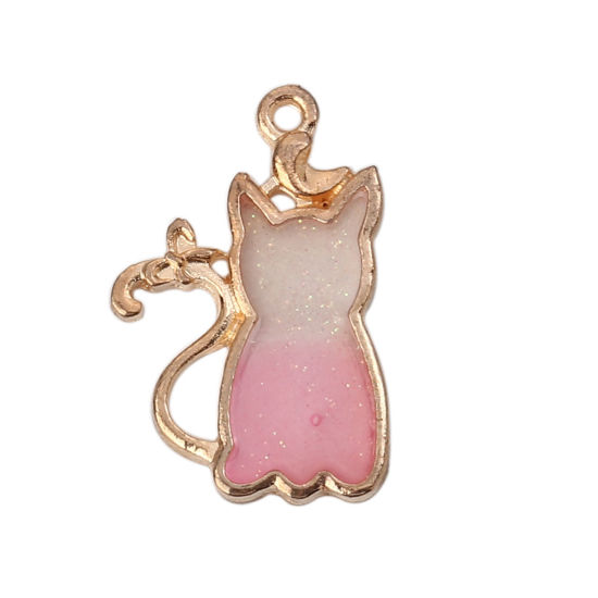 Immagine di Lega di Zinco Charms Gatto Oro Placcato Rosa Smalto 26mm x 17mm , 10 Pz