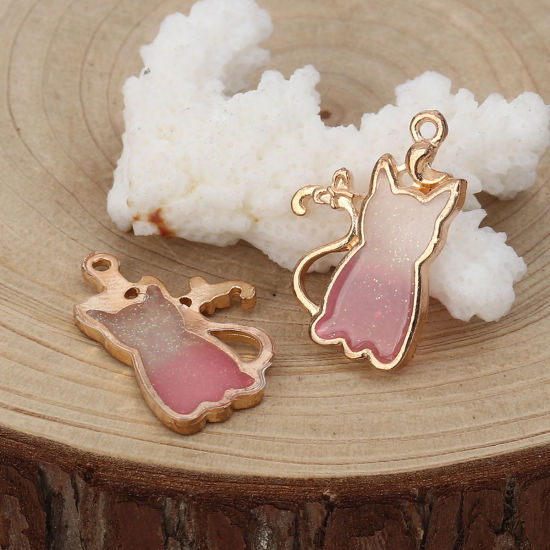 Immagine di Lega di Zinco Charms Gatto Oro Placcato Rosa Smalto 26mm x 17mm , 10 Pz