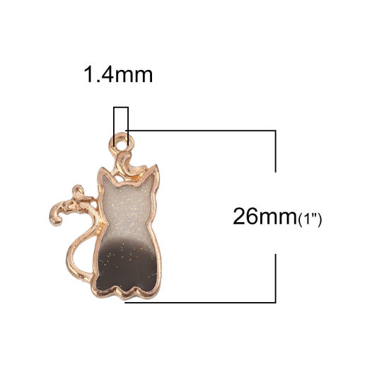 Immagine di Lega di Zinco Charms Gatto Oro Placcato Nero Smalto 26mm x 17mm , 10 Pz