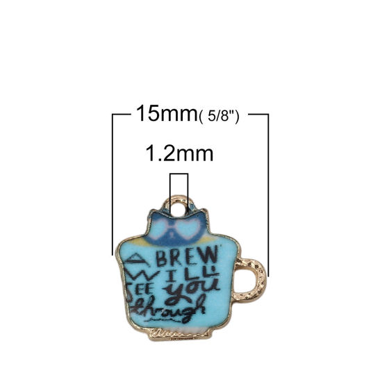 Bild von Zinklegierung Charms Glas Vergoldet Blau Message Emaille 15mm x 14mm, 10 Stück