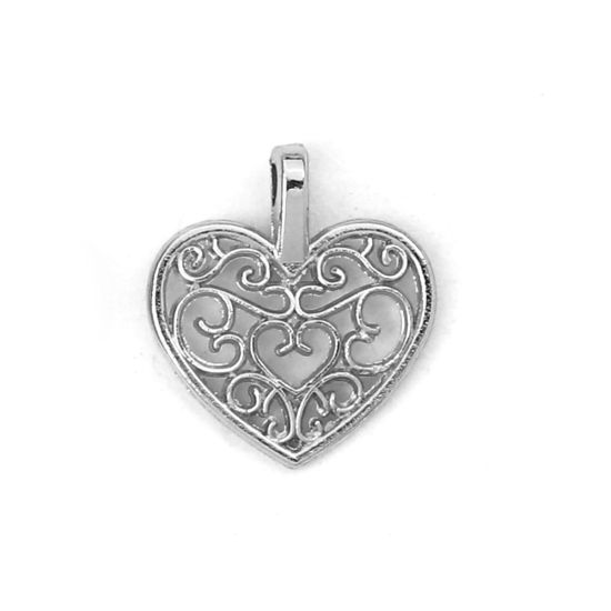 Picture of Zinc Based Alloy Charms Heart Silver Tone 17mm( 5/8") x 15mm( 5/8"), 20 PCs