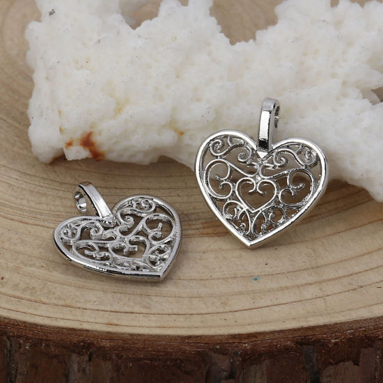 Picture of Zinc Based Alloy Charms Heart Silver Tone 17mm( 5/8") x 15mm( 5/8"), 20 PCs