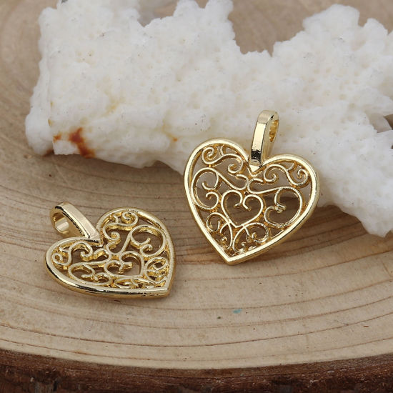 Picture of Zinc Based Alloy Charms Heart Gold Plated 17mm( 5/8") x 15mm( 5/8"), 20 PCs