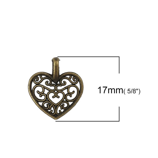 Picture of Zinc Based Alloy Charms Heart Antique Bronze 17mm( 5/8") x 15mm( 5/8"), 100 PCs