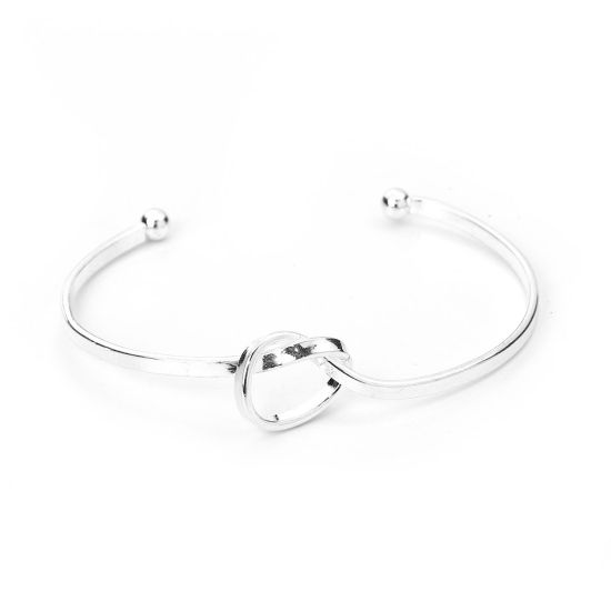 Picture of Iron Based Alloy Open Cuff Bangles Bracelets Knot Silver Plated 17.5cm(6 7/8") long, 2 PCs