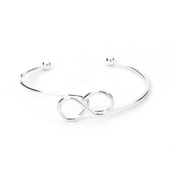 Picture of Iron Based Alloy Open Cuff Bangles Bracelets Infinity Symbol Silver Plated 17.5cm(6 7/8") long, 2 PCs