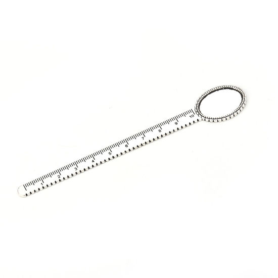 Picture of Zinc Based Alloy Bookmark Ruler Antique Silver Color Cabochon Settings (Fit 25mmx18mm) Oval 13.5cm(5 3/8") x 2.3cm( 7/8"), 5 PCs