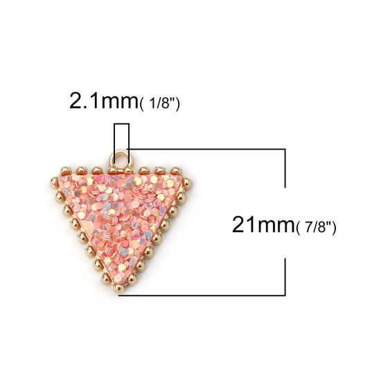 Picture of Zinc Based Alloy Paillette Sequin Charms Triangle Gold Plated Pink AB Color 21mm( 7/8") x 20mm( 6/8"), 5 PCs