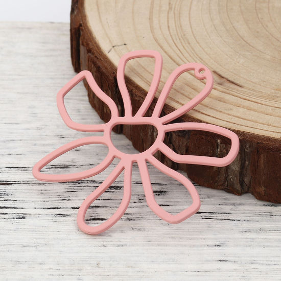 Picture of Zinc Based Alloy Pendants Flower Pink 56mm(2 2/8") x 52mm(2"), 5 PCs