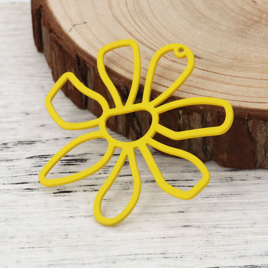 Picture of Zinc Based Alloy Pendants Flower Yellow 56mm(2 2/8") x 52mm(2"), 5 PCs