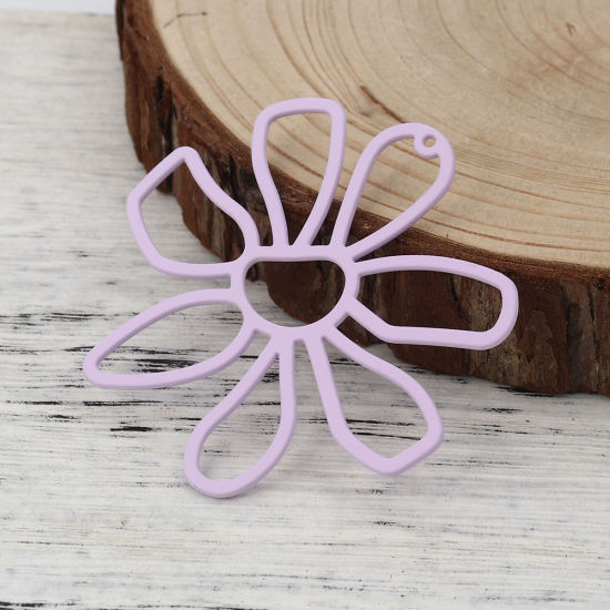 Picture of Zinc Based Alloy Pendants Flower Purple 56mm(2 2/8") x 52mm(2"), 5 PCs