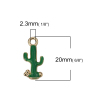 Picture of Zinc Based Alloy Charms Cactus Gold Plated Green Enamel 20mm( 6/8") x 9mm( 3/8"), 10 PCs
