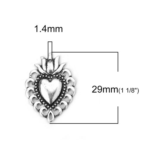 Picture of Zinc Based Alloy Charms Ex Voto Heart Antique Silver Color 29mm x 21mm, 10 PCs