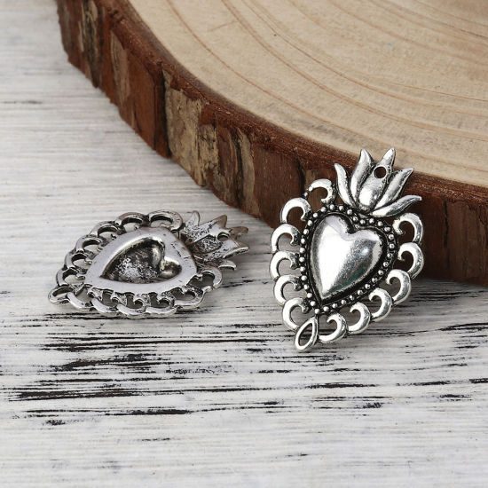 Picture of Zinc Based Alloy Charms Ex Voto Heart Antique Silver Color 29mm x 21mm, 10 PCs