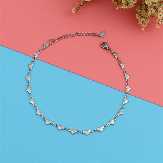 Immagine di 304 Acciaio Inossidabile Cavigliere Tono Argento Cuore 23cm Lunghezza, 1 Pz