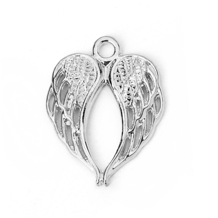 Picture of Zinc Based Alloy Pendants Wing Silver Tone Heart 22mm( 7/8") x 17mm( 5/8"), 50 PCs