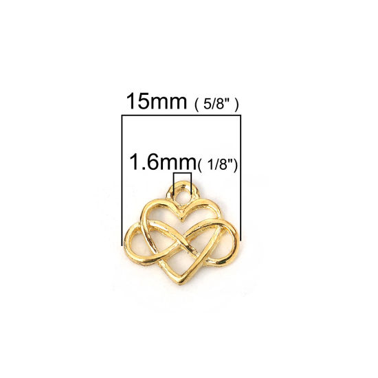 Picture of Zinc Based Alloy Charms Heart Gold Plated Infinity Symbol 15mm( 5/8") x 14mm( 4/8"), 30 PCs