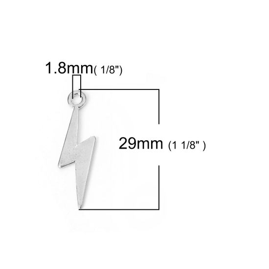 Picture of Zinc Based Alloy Weather Collection Charms Lightning Silver Tone 29mm(1 1/8") x 9mm( 3/8"), 30 PCs