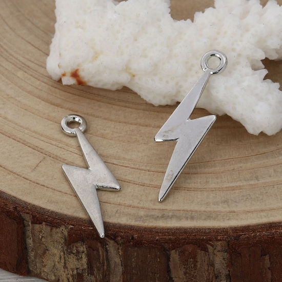Picture of Zinc Based Alloy Weather Collection Charms Lightning Silver Tone 29mm(1 1/8") x 9mm( 3/8"), 30 PCs