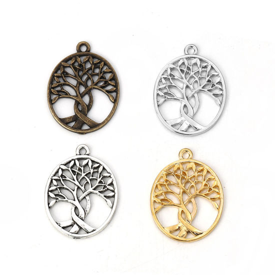 Picture of Zinc Based Alloy Pendants Oval Gold Plated Tree 32mm(1 2/8") x 24mm(1"), 10 PCs