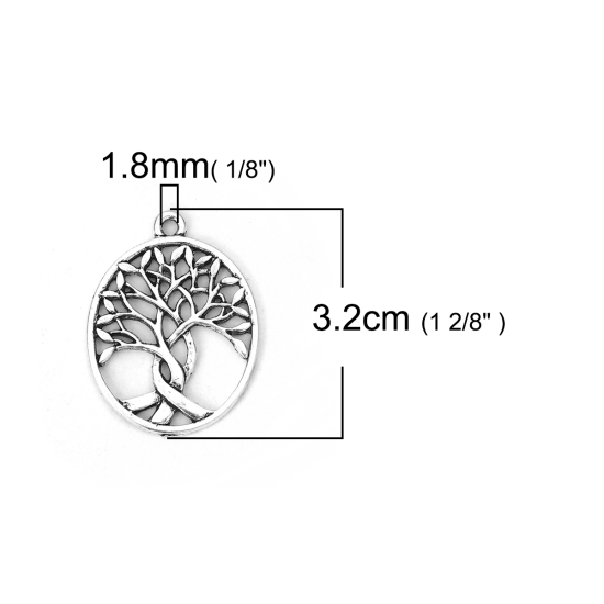 Picture of Zinc Based Alloy Pendants Oval Antique Silver Color Tree 32mm(1 2/8") x 24mm(1"), 10 PCs