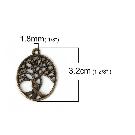 Picture of Zinc Based Alloy Pendants Oval Antique Bronze Tree 32mm(1 2/8") x 24mm(1"), 10 PCs