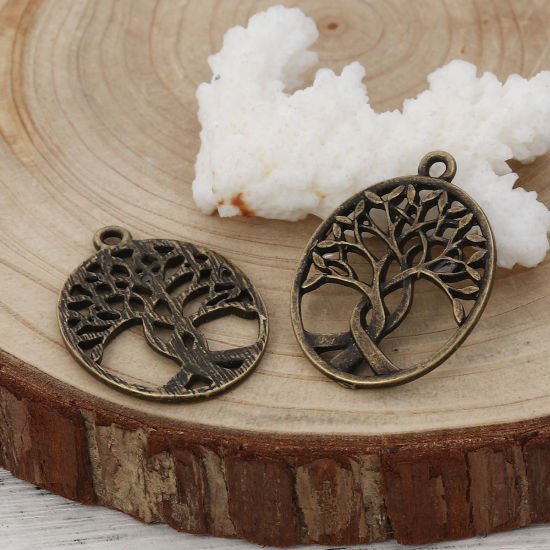 Picture of Zinc Based Alloy Pendants Oval Antique Bronze Tree 32mm(1 2/8") x 24mm(1"), 10 PCs