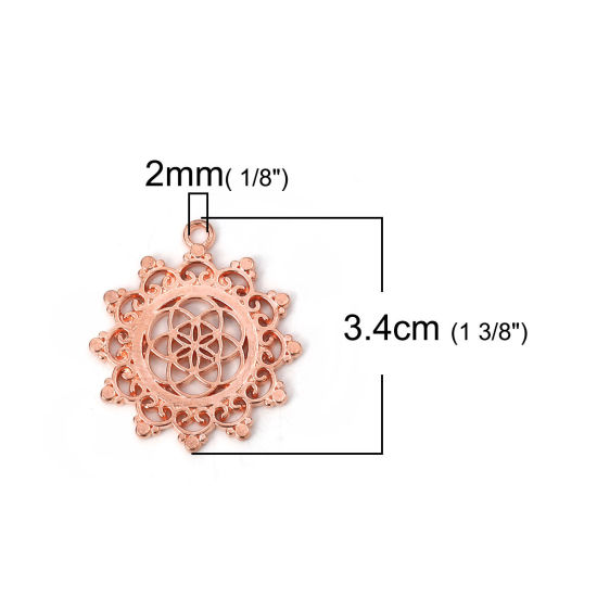 Picture of Zinc Based Alloy Flower Of Life Pendants Flower Rose Gold 34mm(1 3/8") x 30mm(1 1/8"), 10 PCs