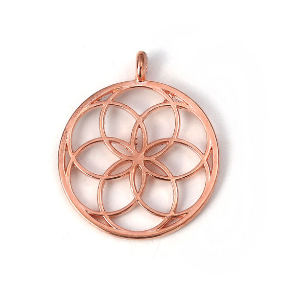 Picture of Zinc Based Alloy Flower Of Life Pendants Round Rose Gold 35mm(1 3/8") x 30mm(1 1/8"), 20 PCs