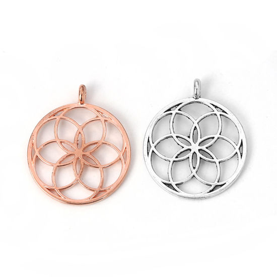 Picture of Zinc Based Alloy Flower Of Life Pendants Round Rose Gold 35mm(1 3/8") x 30mm(1 1/8"), 20 PCs