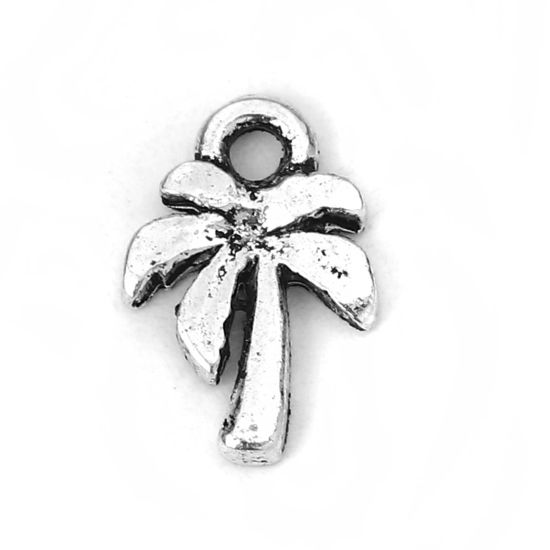 Picture of Zinc Based Alloy Charms Coconut Tree Antique Silver Color 12mm( 4/8") x 8mm( 3/8"), 50 PCs