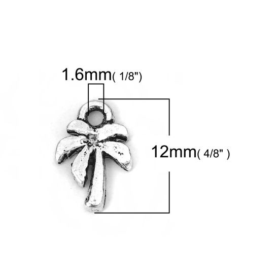 Picture of Zinc Based Alloy Charms Coconut Tree Antique Silver Color 12mm( 4/8") x 8mm( 3/8"), 50 PCs