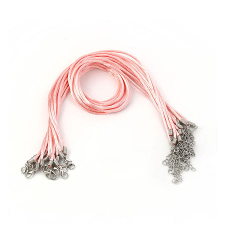 Imagen de Collar de Cuerda Trenzada Terylene ,Rosado y42cm de longitud, 20 Unidades