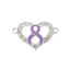 Picture of Zinc Based Alloy Connectors Heart Silver Plated Purple Ribbon Enamel Clear Rhinestone 38mm x 25mm, 3 PCs