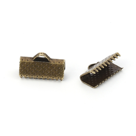 Image de Embouts Ruban Crimp Fin Cordon pour Collier Bracelet en Alliage de Fer Porte-documents Bronze Antique 13mm x 8mm, 300 Pcs