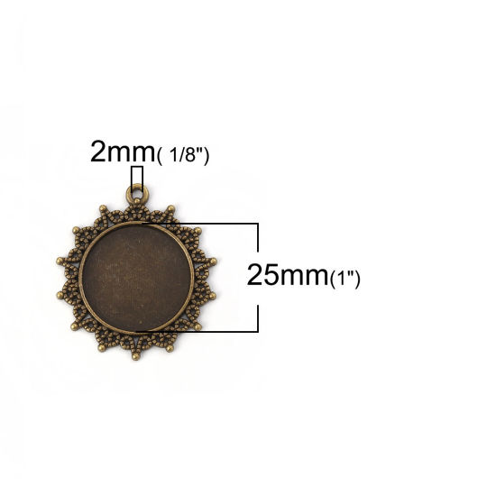 Image de Pendentifs Supports à Cabochons Alliage de Zinc Rond Bronze Antique Cabochon Rapportable (Convenable à 25mm Dia) 42mm x 38mm, 10 Pcs