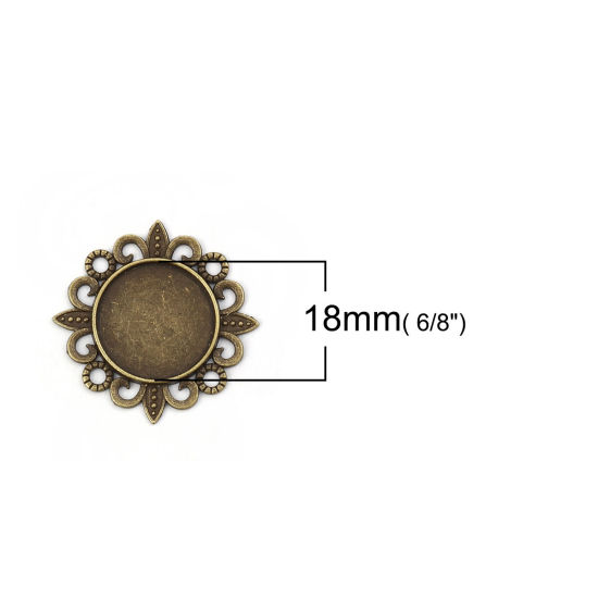 Picture of Zinc Based Alloy Cabochon Frame Settings Flower Antique Bronze Cabochon Settings (Fits 18mm Dia.) 32mm(1 2/8") x 32mm(1 2/8"), 30 PCs