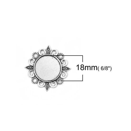 Picture of Zinc Based Alloy Cabochon Frame Settings Flower Antique Silver Color Cabochon Settings (Fits 18mm Dia.) 32mm(1 2/8") x 32mm(1 2/8"), 30 PCs