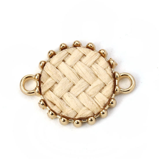 Immagine di Lega di Zinco Connettore Accessori Tondo Oro Placcato Bianco Sporco 19mm x 15mm, 10 Pz